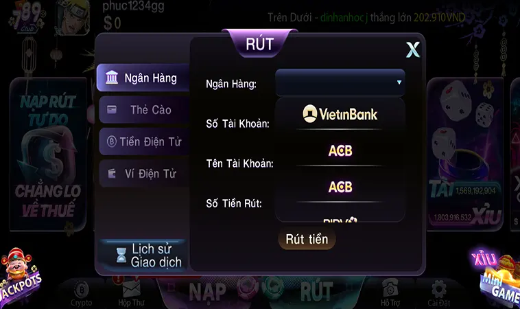 Thao Tác Rút Tiền Thưởng Về Tài Khoản Ngân Hàng