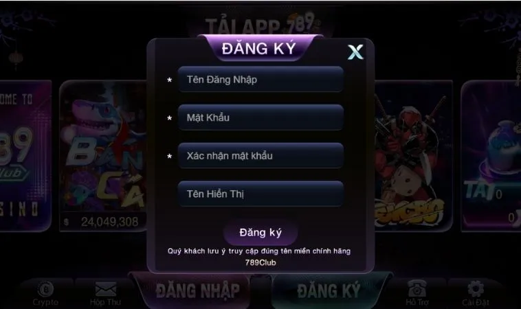 Biểu mẫu Đăng Ký 789Club