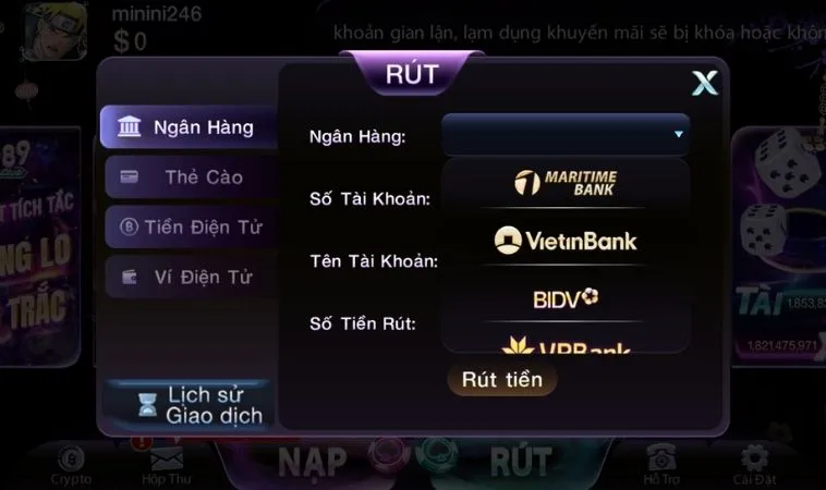 Các phương thức rút tiền 789Club